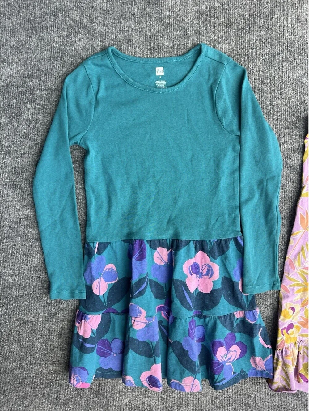 Tea Collection Girls 5 & 6 Floral Dress Bundle Cotton High Low Long Sleeve 2pc